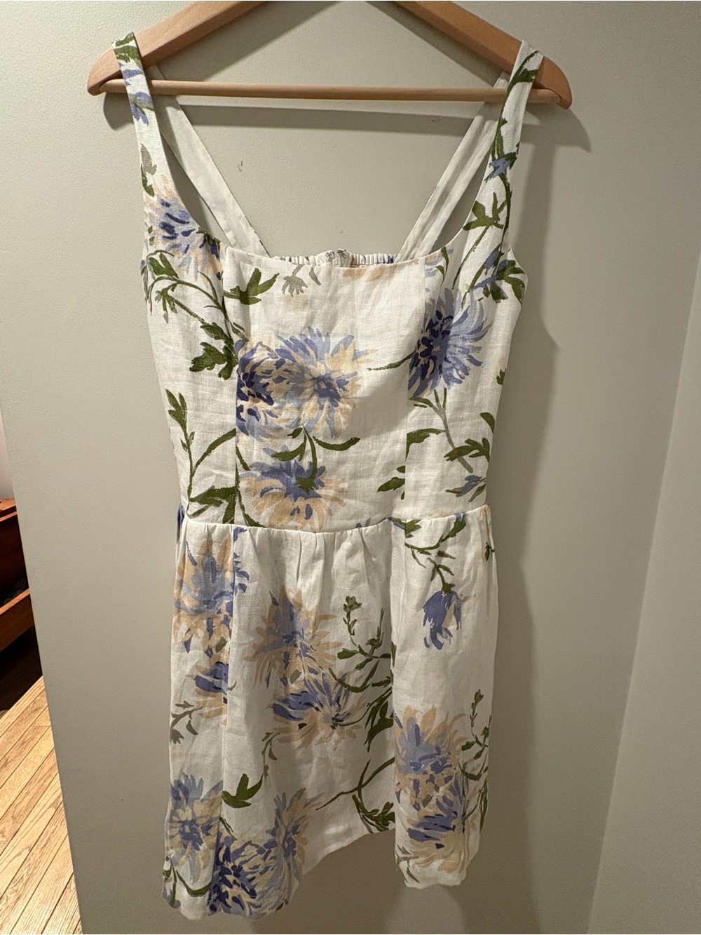 Reformation Floral Linen-Blend Sundress in White and Blue